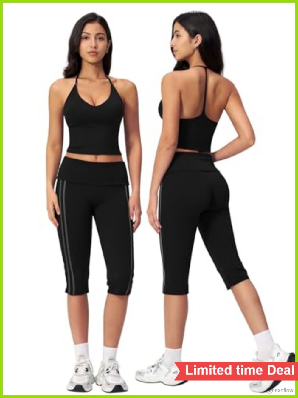 2 Piece Workout Sets for Women Yoga Pilates Capri Athletic Outfit Built in Bra